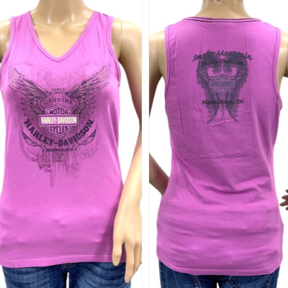 HARLEY-DAVIDSON V-Neck Woman’s Purple Tank Top Size Small - Picture 4 of 11